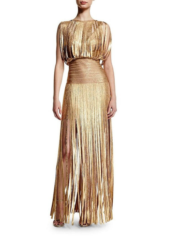 SHY FIGARO Maxi Rose Fringe Bandage Dress - Image 4